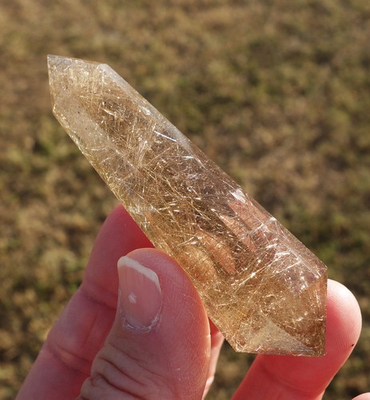 #ad SMOKY CITRINE Rutile Quartz Crystal Point VOGEL Style DT Rutilated Wand A142 $94.00