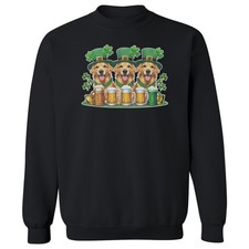 St Patricks Day Dog Golden Retriever Beer Drinking Unisex Crewneck Sweatshirt