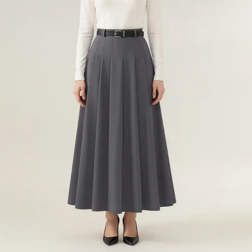 Anna-Kaci Women's High Waist Pleated Maxi Skirt with Structured A-Line