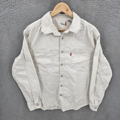 Levis Shirt Mens Large Beige Denim Button Up Long Sleeve