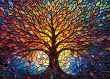 Colorful Stained Glass Puzzle Tree of Life 1000 pieces,