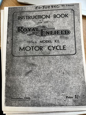 Royal Enfield 125cc Model R.E Instruction Book 20-30234
