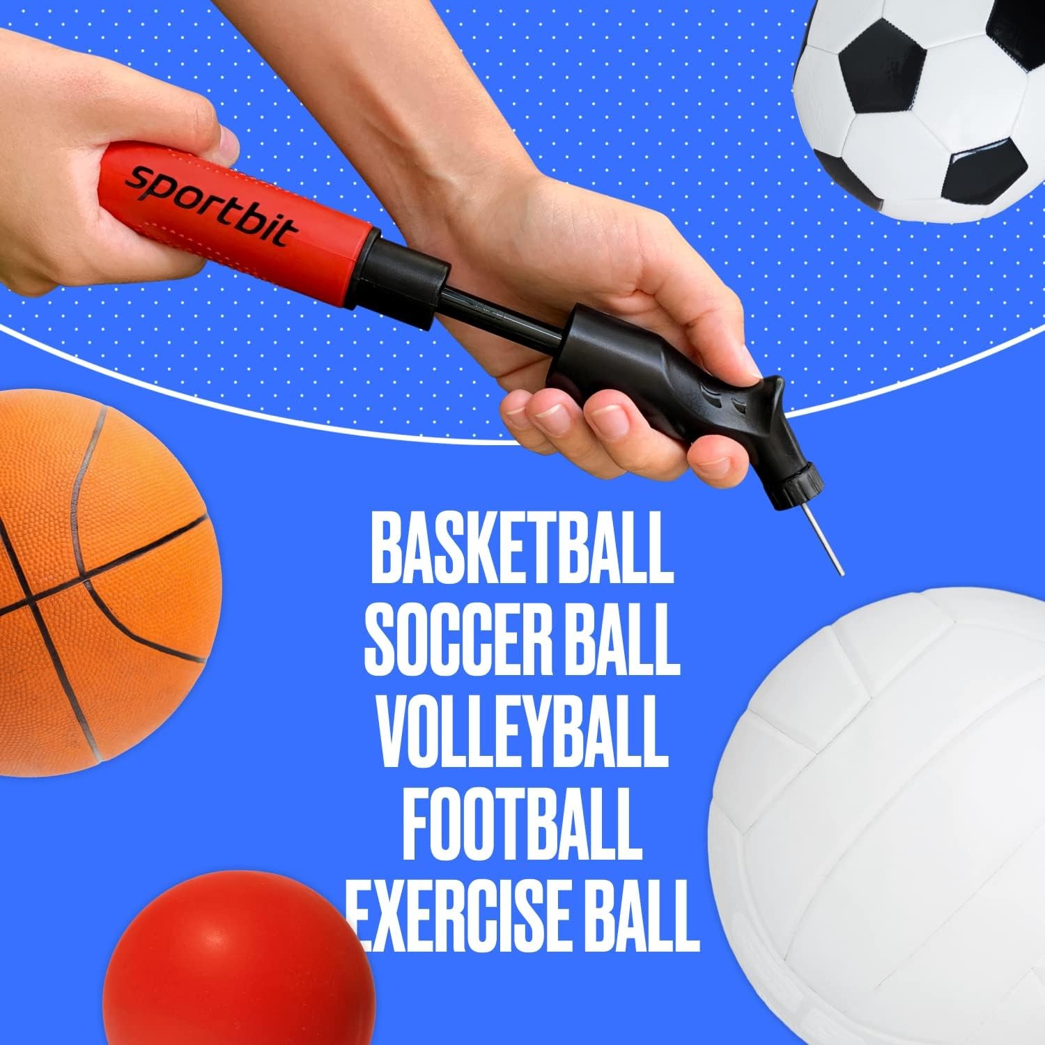 SPORTBIT Ball Pump for Sports Balls - Push & Pull Inflating System - Hand Pump f