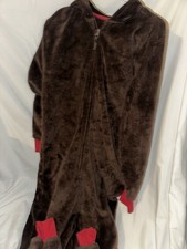 Adult Brown Animal Reindeer Moose Hooded One Piece Pajamas Costume Size Large