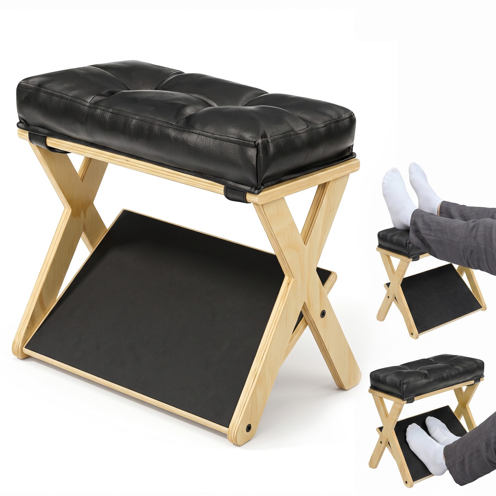 2-in-1 Adjustable Under Desk Footrest with Padded Cushion Non-Slip Base
