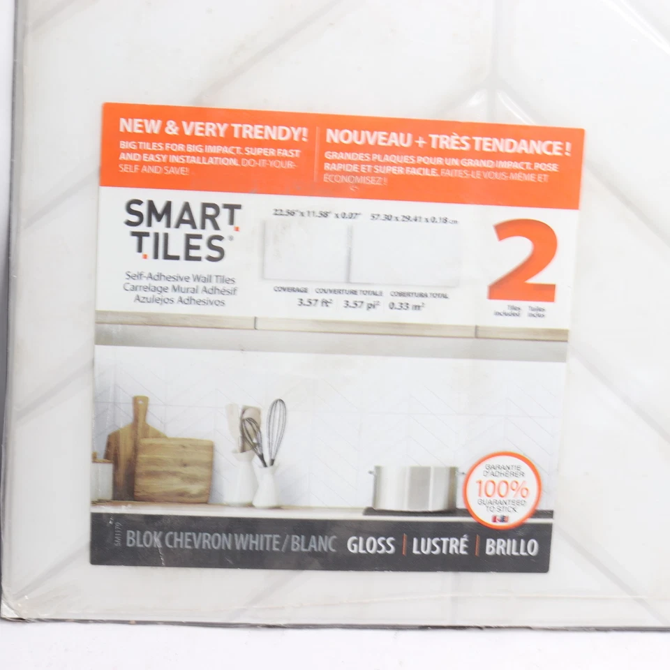 (2-Pk) Smart Tiles Chevron Peel & Stick 3D Tile Paper Backsplash Vinyl White XL  - Image 3 of 4