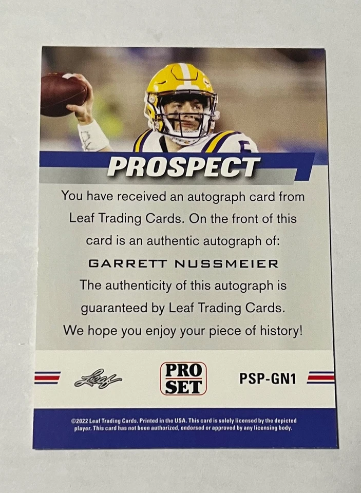 Garrett Nussmeier 2022 Leaf Pro Set Rookie Auto LSU Tigers RC - Image 2 of 2