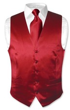 Biagio Men's SILK Dress Vest  NeckTie Solid DARK RED Color Neck Tie Set