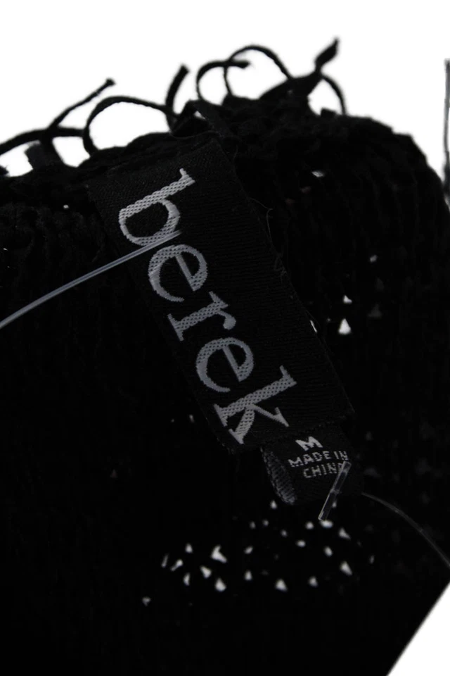 Chaqueta tejida con flecos delanteros de gancho Berek para mujer negra de algodón talla mediana Foto 4 de 4