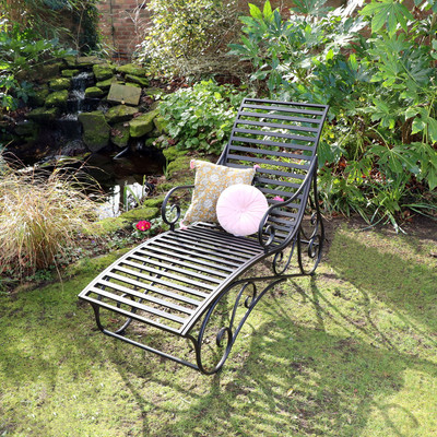 Furniture Garden Loungers Dark Brown Metal Sun Lounger Garden