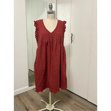 Knox Rose Rust Eyelet Babydoll Dress Ruffle Sleeve Boho Women’s Sundress Medium
