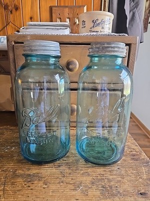 (2) Clean Vintage/Antique Half Gallon Ball Perfect Mason Jars Both Are #1, No...
