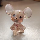 Fenton iridescent pink glass mouse figurine, hand-painted and artist-signed