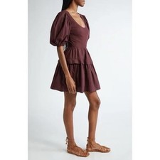 ULLA JOHNSON Tilda Mixed Media Mini Dress Bordeaux Plumb Mulberry Puff Sleeve M
