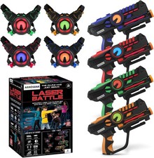 ArmoGear Set of 4 Laser Tag Guns with Vests - 4 Player Battery Operated 