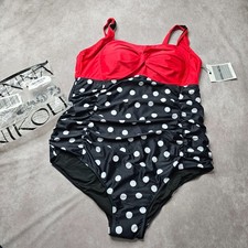 Hanna Nikole Women  s Plus Size Swimsuit 24W Red Polka Dot Tummy Control