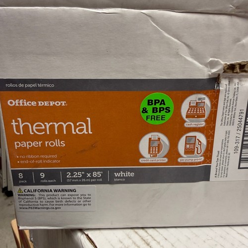 65 Rolls - Office Depot Thermal Paper Rolls 2.25" x 85' WHITE 109317