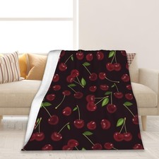 Red Cherry Soft Throw Blanket 50x60 Inch All Season Warm Flannel For Couch