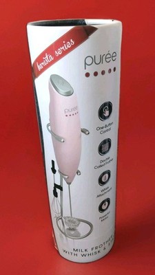 Puree Milk Frother Blender with Whisk and Stand Battery Operated (Pink)