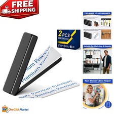 2 Pack Neodymium Magnets - 40x10x5mm Bar with Adhesive for Office  Home
