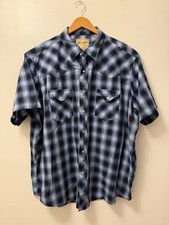 Vintage Wrangler Western Pearl Snap Shirt Blue Plaid Short Sleeve Sz 2XL Cowboy