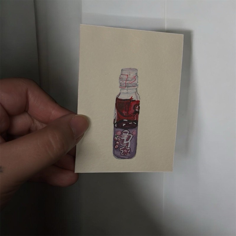 Original ACEO “Grape Ramune” Japanese Soda Gouache Geminiarts