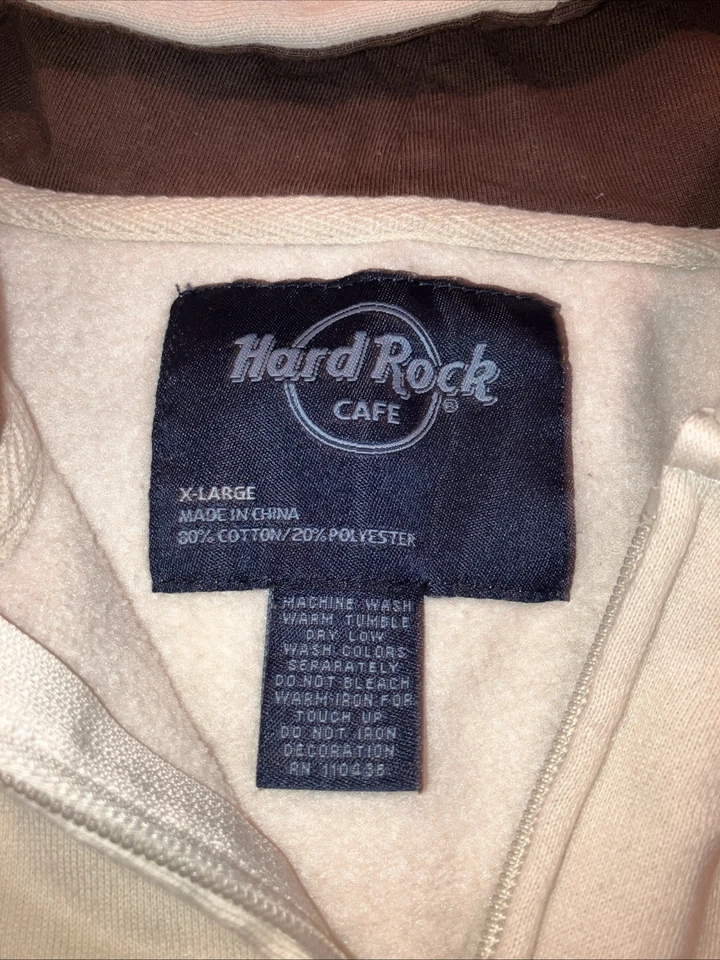 Hard Rock Cafe Women's Cream Colored Decorated Zip Hoodie XLarge XL - Image 3 of 4