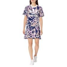 Adidas Women's Blue Pink Tie-Dye Iconic Trefoil Logo T-Shirt Dress Size S
