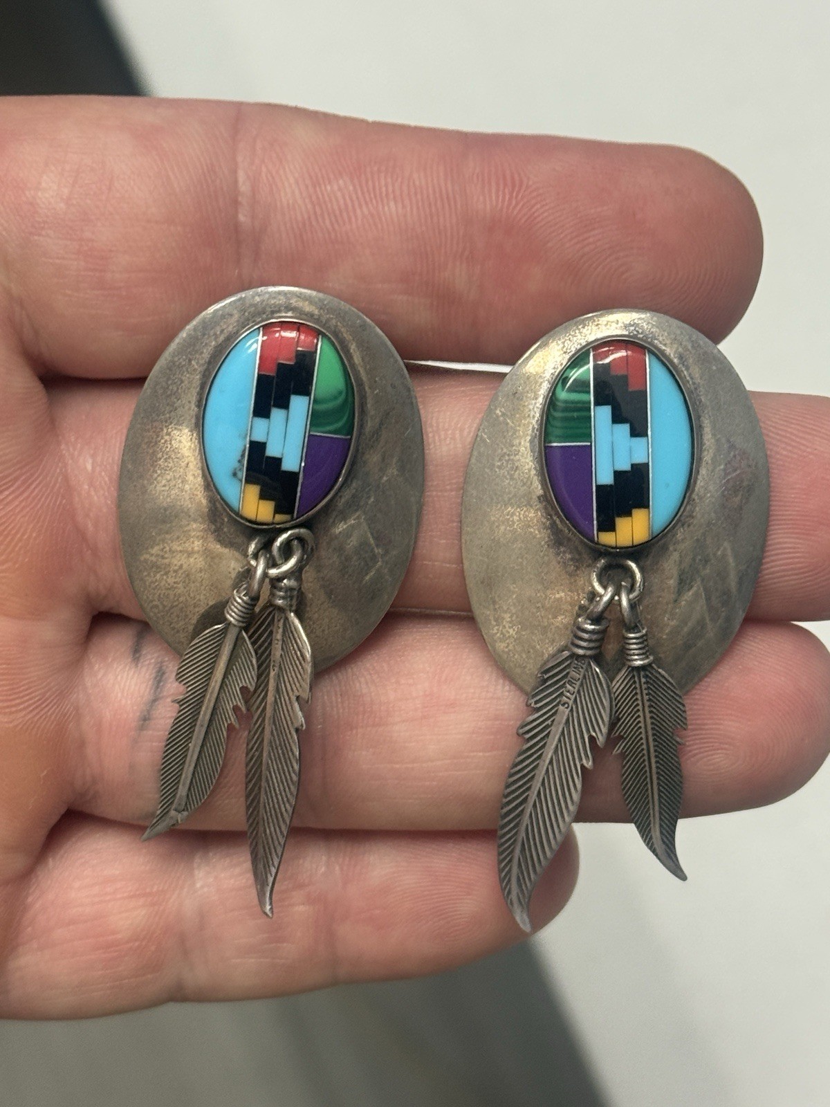 STERLING SILVER NATIVE AMERICAN MULTI INLAID TURQ… - image 1