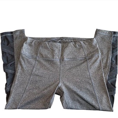 NEW Active Life Capri Grey Mesh Criss Cross Athletic Legging Size Medium