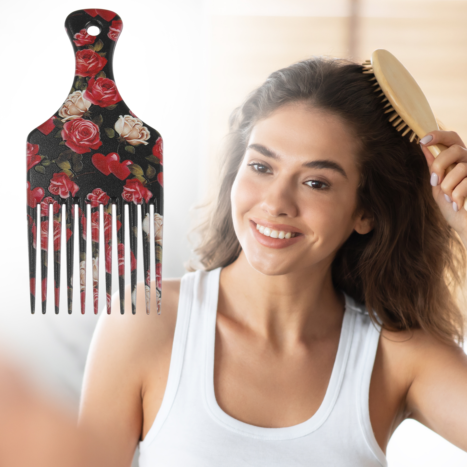 1Pcs 5 Inch Wide Tooth Afro Hair Pick Comb for Men Plastic Flower