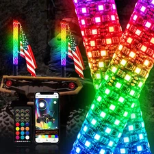 Pair Fat Whips 2'' Thick LED Whip Spiral Chasing RGB Whip Lights FAT 2FT UTV ATV