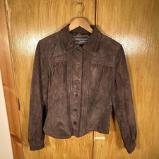 Ws Mid Brown Pig Split Suede Leather Jacket Classic Western Vintage 90's Uk12