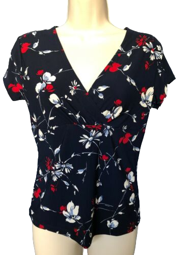 Chaps Blouse Size P/M Blue Multicolor Floral Print Short Sleeve Stretch Women's - Bild 2 von 6