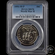 1991-95-P World War II 2 Commemorative Half Dollar PCGS MS70