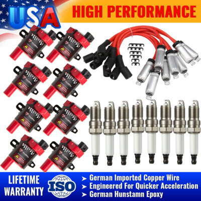 For Chevy Silverado GMC Sierra Yukon 4.8L 5.3L 8 Ignition Coils &Spark Plug Wire