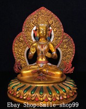 9.8" Collect Old Tibet Buddhism Pure Bronze Gilt Painting Buddha Statue