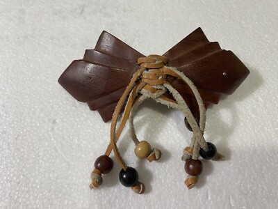 VTG Woman s Hair Clip Handcrafted wooden leather beaded hair clip