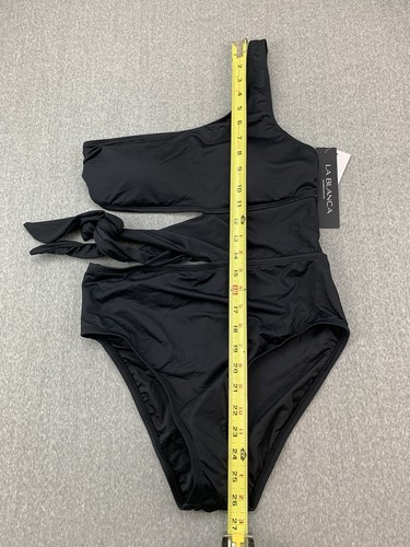La Blanca Island Goddess Cutout Shoulder One Piece Swimsuit Womens 8 Black Silky - Picture 19 of 20