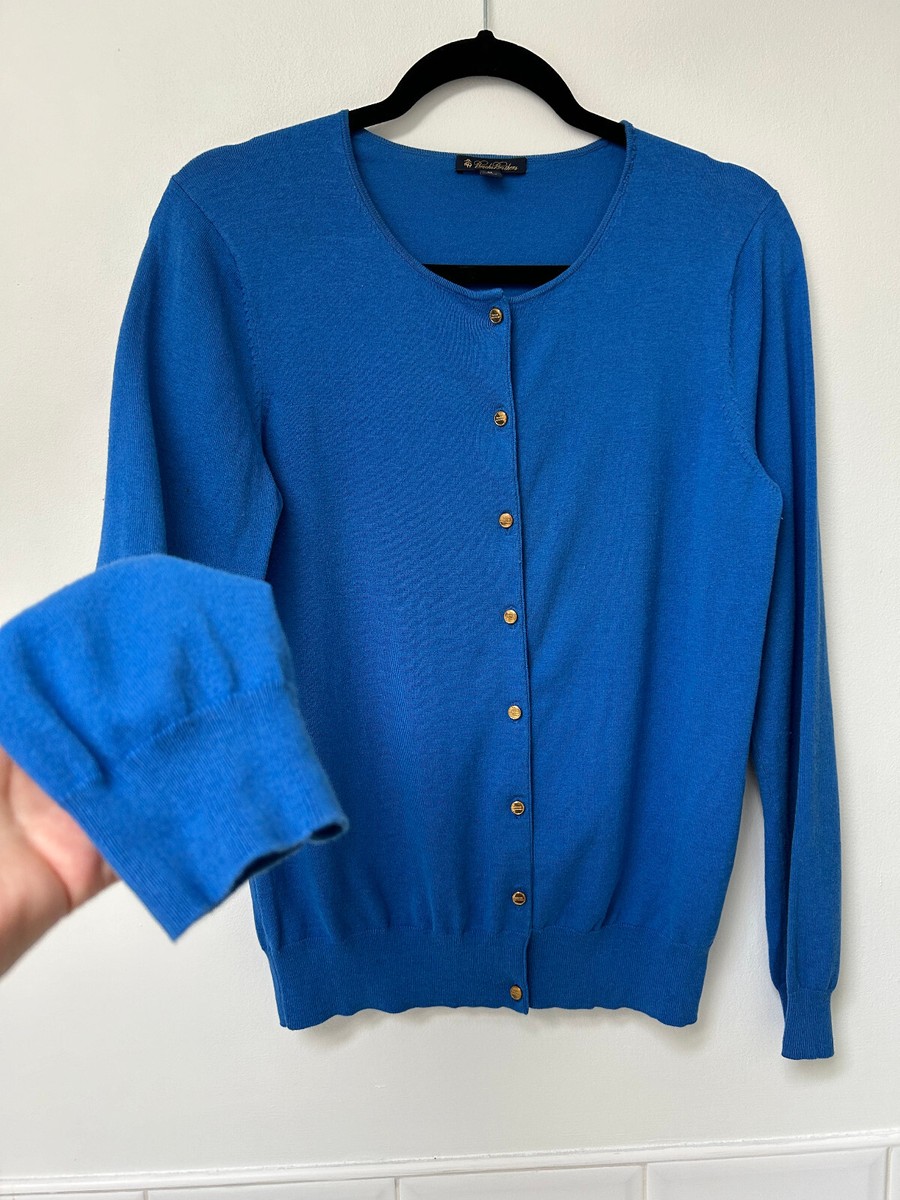 BROOKS BROTHERS Cobalt Blue Silk Cotton Blend Round Neck Cardigan