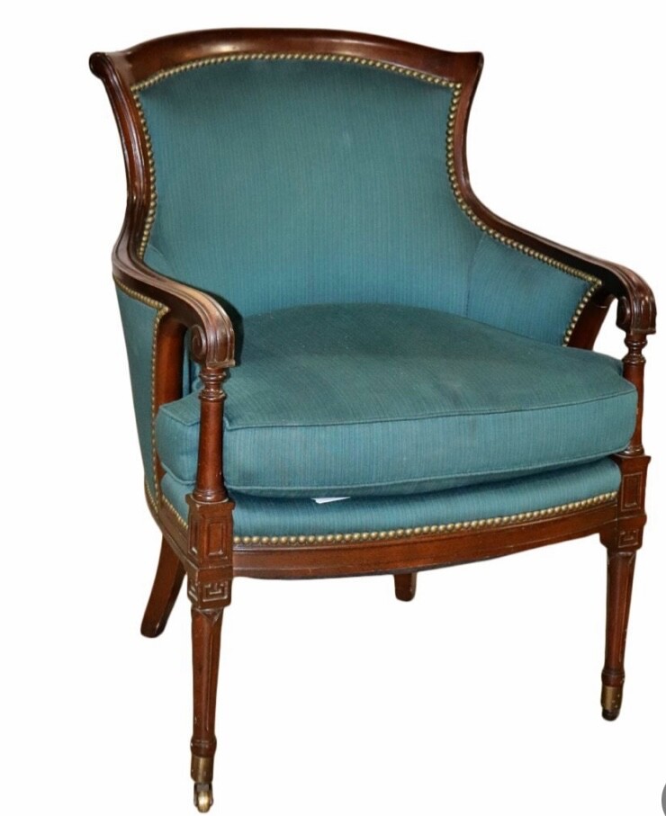 Henredon Chair, Blue Upholstered Carved Wood Armchair | eBay
