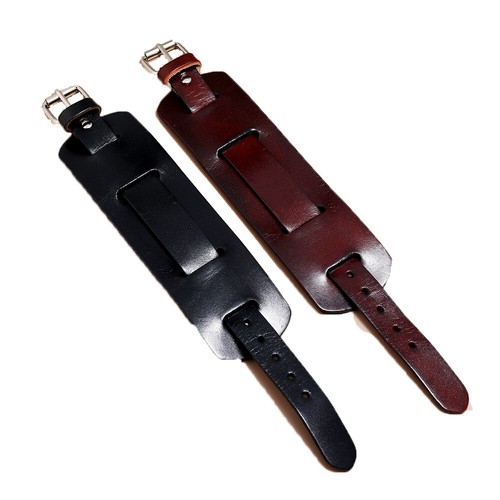 Men's Wide Leather Belt Wristband Bangle Cuff Punk Adjustable Bracelet - Afbeelding 3 van 6