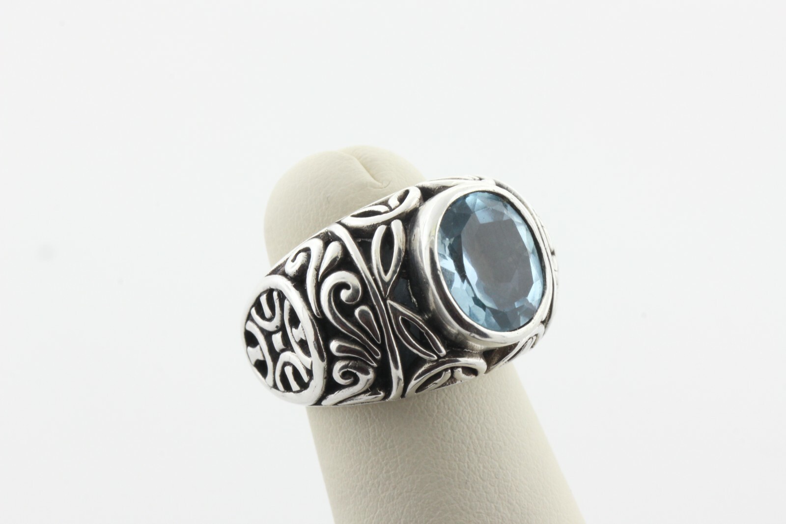 Sterling Silver 925 Textured Scroll Pattern Oval … - image 1