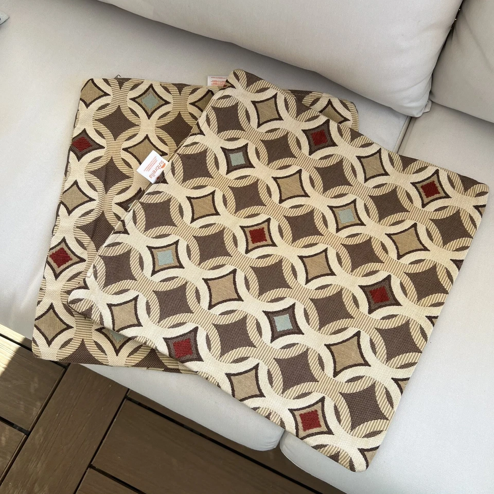 2 sunbrella Outdoor Geometric Jacquard Pillow Cases 16” X 16” Brown/Beige/Khaki - Изображение 2 из 4