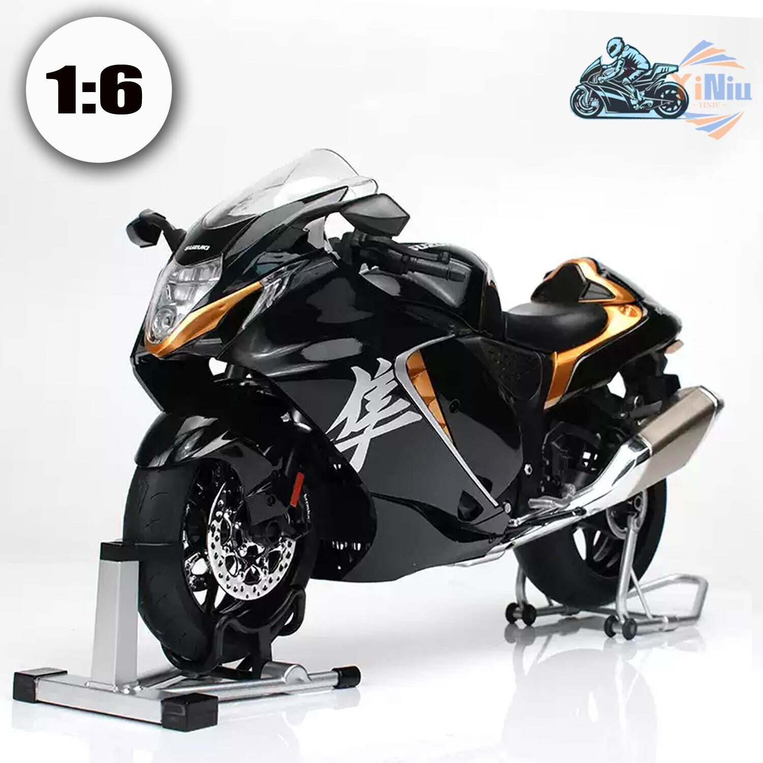 1:6 Hayabusa 1300R Diecast Alloy Motorcycle Model w/ Ignition Start Black
