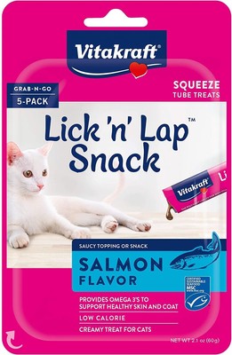 Vitakraft Lick 'n' Lap Salmon Flavor Creamy Treats for Cats Low Calorie Grab-...