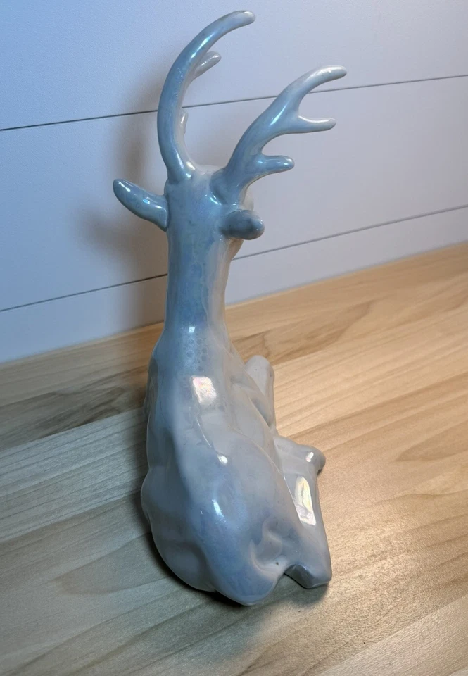 Iridescent White Porcelain Deer Doe Fawn Figure Lying Down Taiwan Vintage - Image 4 of 4