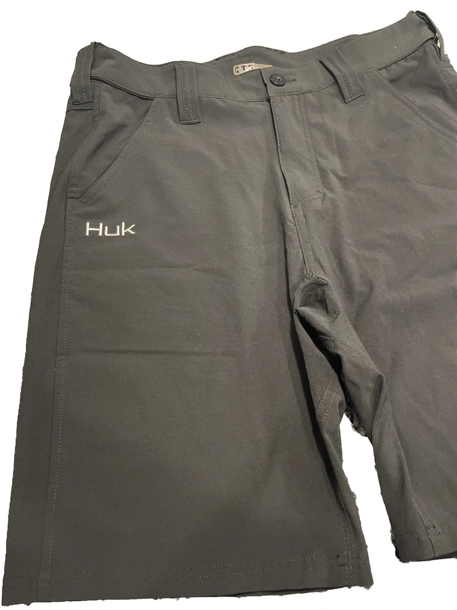 Huk Fishing Shorts Adult Medium Black Cargo Zip Pockets Stretch Outdoor Mens