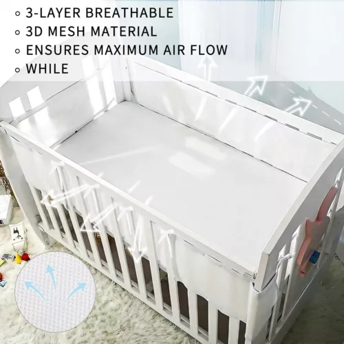 2Pcs Breathable Mesh Cot Liner Baby Crib Rail Cover Nursery Breathable Liner - Picture 7 of 10