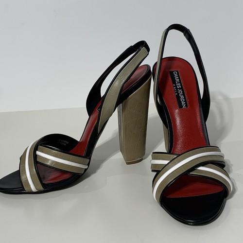 CHARLES JOURDAN 7.5 MUJER CUERO 4" TIRANTES SEXY SUELA ROJA CLASE - Imagen 3 de 5